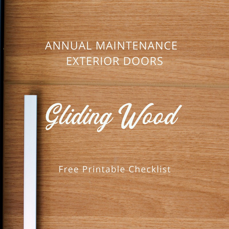 cherry wood sliding door with nickel hardware captioned "annual mainentance exterior doors gliding wood free printable checklist"