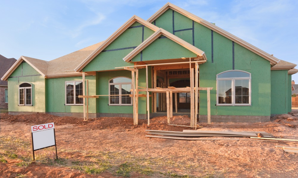 New home construction with windows installed