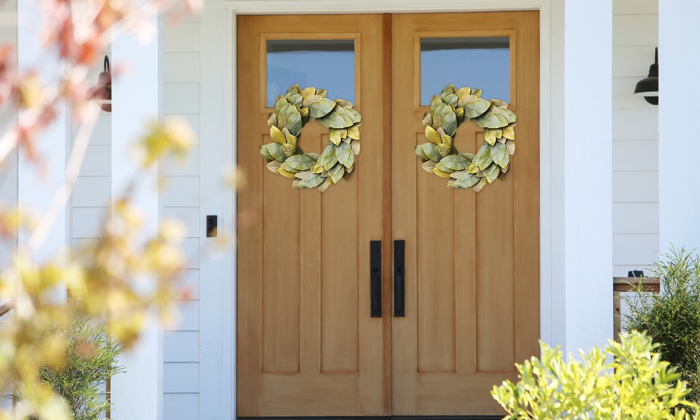 double door fiberglass stained to look like oak