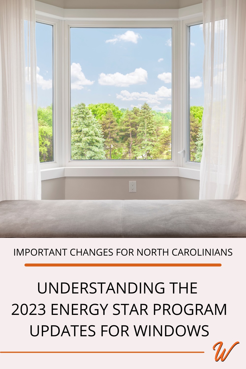 a bay window in a bedroom overlooking a forest captioned with: Important changes for North Carolinians: Understanding the 2023 Energy Star Program updates for windows.