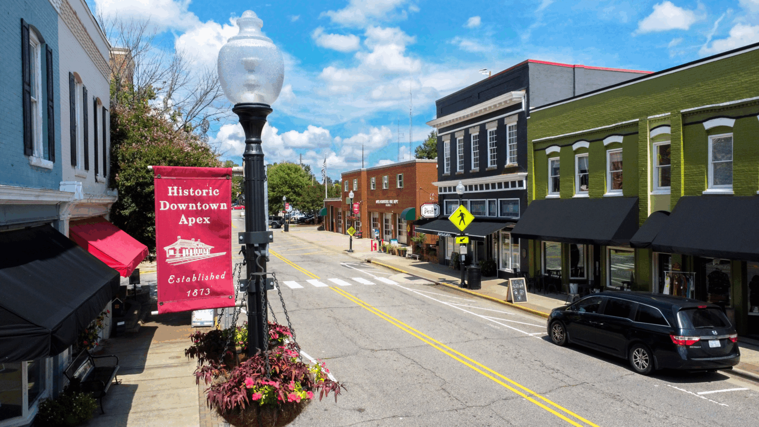 Salem Street in downtown Apex, a Raleigh suburb in NC.
