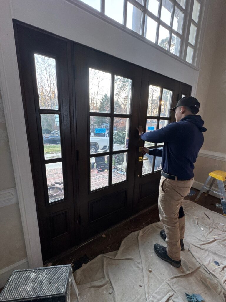Window Works Co installs a double door with sidelites at a home in Raleigh, NC
