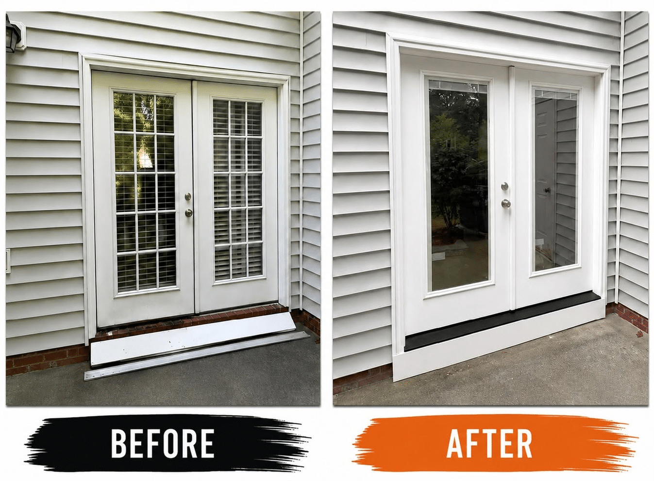 Patio door before and after showing the differences between grilles on a home in Holly Springs